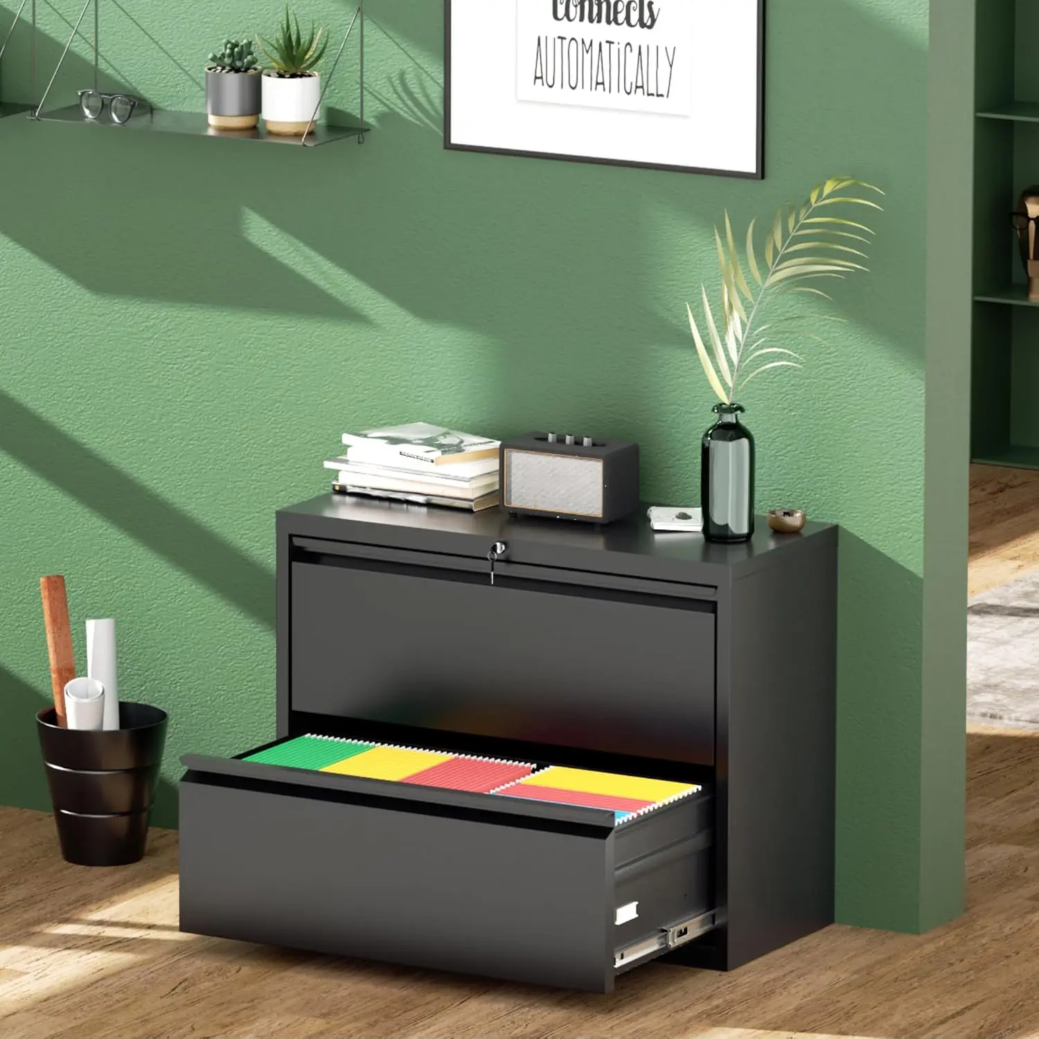 2 Drawer Lateral File Cabinet with Lock, Metal Storage for Office, A4 F4 Legal Letter Size with Hanging Files & Key, Customized