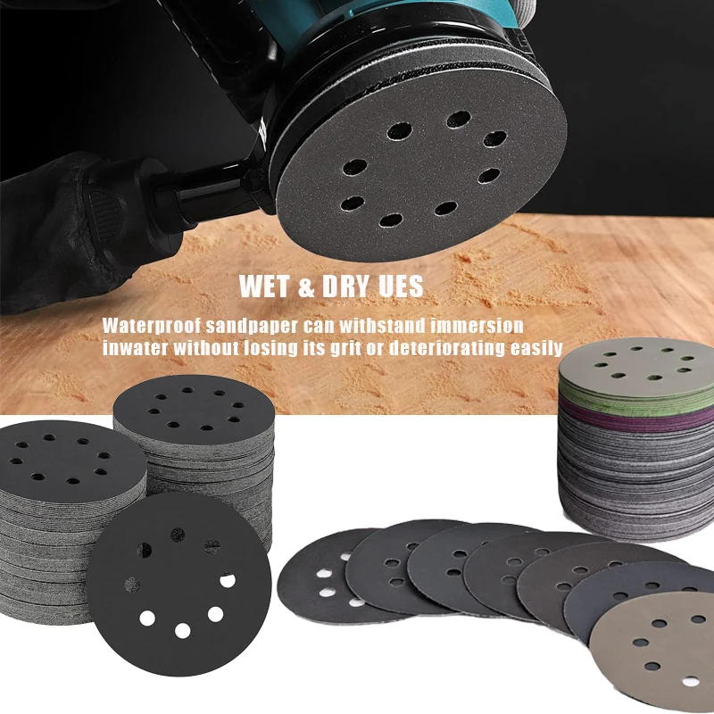 

10 Pcs 5 Inch 8 Hole 125mm Sandpaper Water/Dry Hook & Loop Grinding Disc 60-10000 Grit Sanding Disc Abrasive Tools Sanding Paper