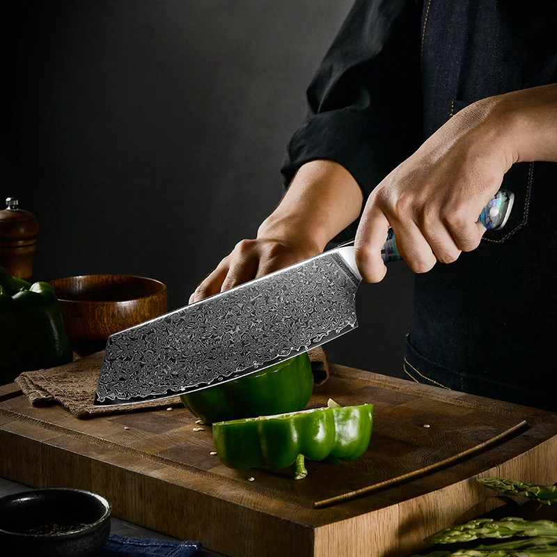 Grandsharp 7.5 Inch Damascus Cleaver Knife AUS-10 Japanese Steel Kitchen Chef Knives Vegetables Cutter Fish Meat Slicing Tools