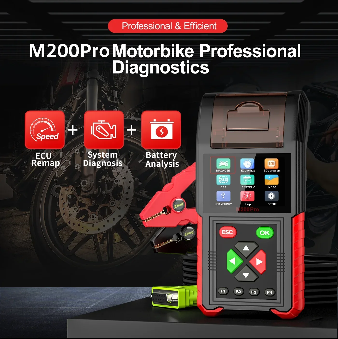 2025 gran oferta JDiag M200 Pro motocicleta OBD2 escáner 12V herramienta de diagnóstico para Honda Kawasaki Suzuki D87/88 Moto Co