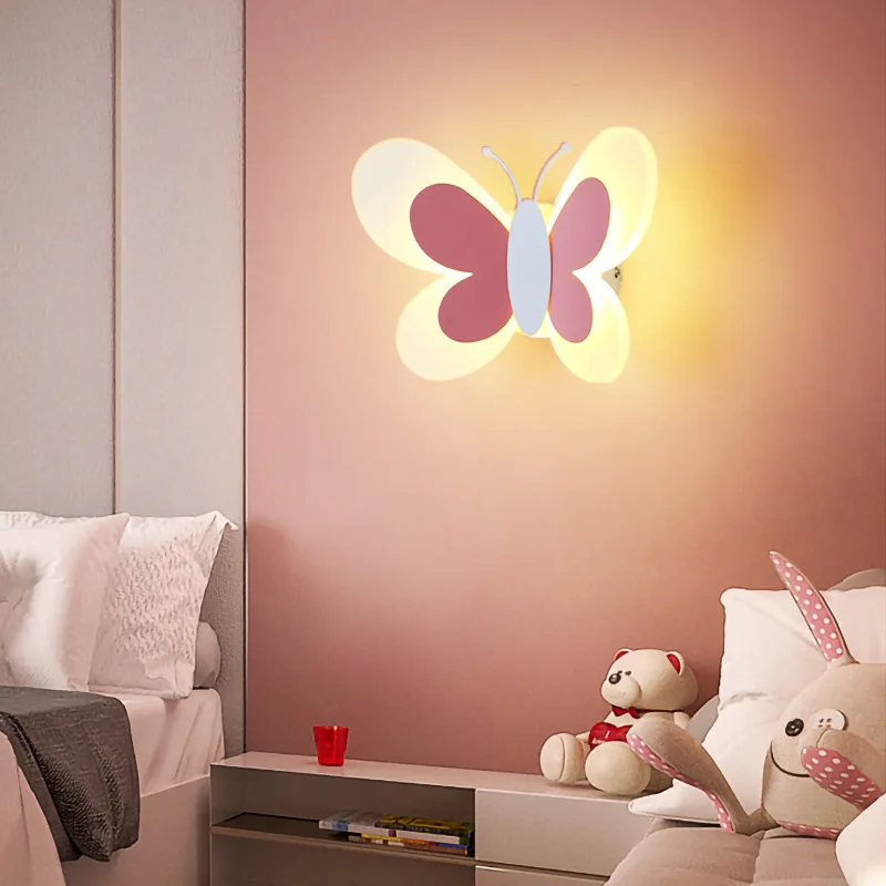 Modern Wall Lamp LED Children Living Room Sconce Nordic Cartoon Lighting Fixture Butterfly Kid Girl Bedside Bedroom Decor Lamps