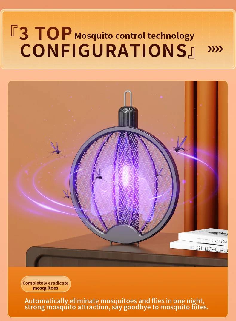 Faltbare elektrische Mückenklatsche, 3-in-1 elektrischer Mückenvernichter, Anti-Mücken-Lampe, wiederaufladbare, an der Wand montierte Mückenklatsche – Detail 2