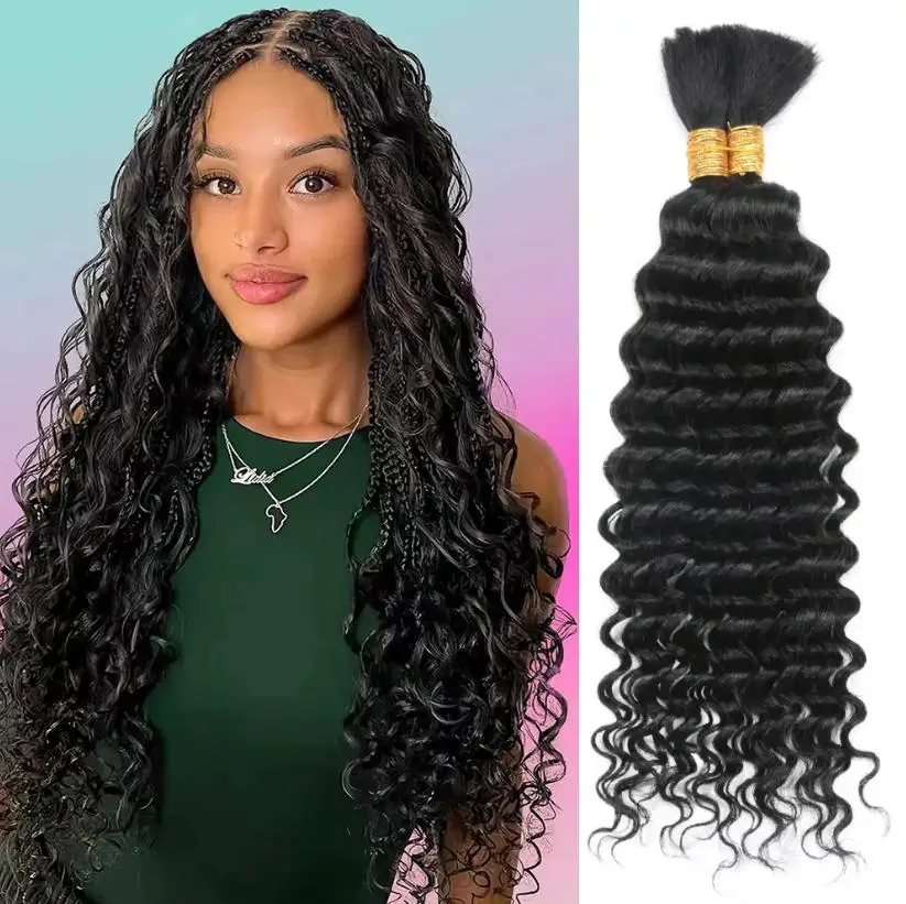 Cabelo Humano para Tranças Ondulado Profundo Sem Trama 110g 1 Pacote Cabelo Cacheado Volumoso e Espesso para Tranças