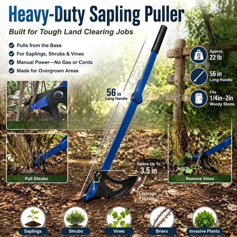 Heavy‑Duty Seedling Puller Tool for Wooden Stems 1/4 Inch To 1‑3/8 Inch Diameter Trees