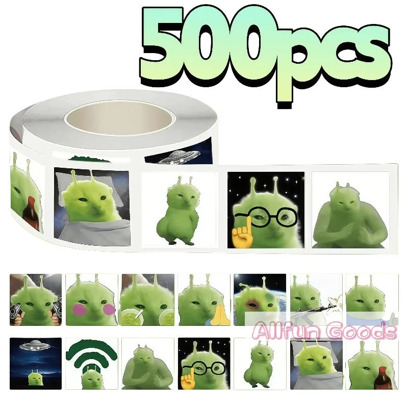 [TG835]500Pcs Funny Alien Cat Stickers, Quirky Extraterrestrial Kitten Decals For DIY, Journal & Gift Embellishment