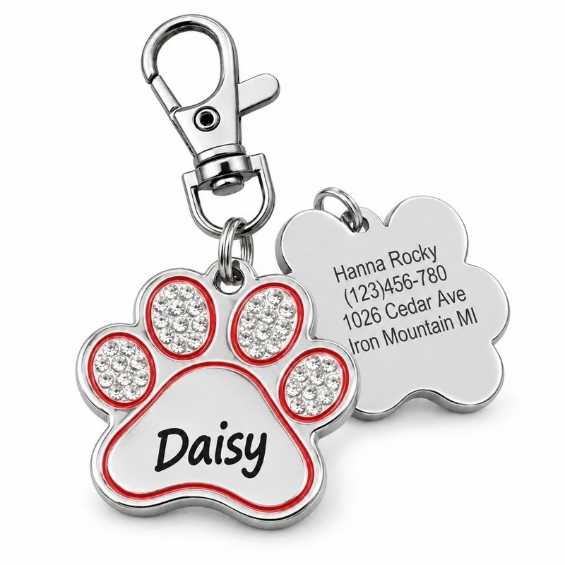 Engraved Puppy Pet ID Name Collar Tag Free Personalized Dog Cat Plate Tags Alloy Paw Pendant Pets Dogs Accessories
