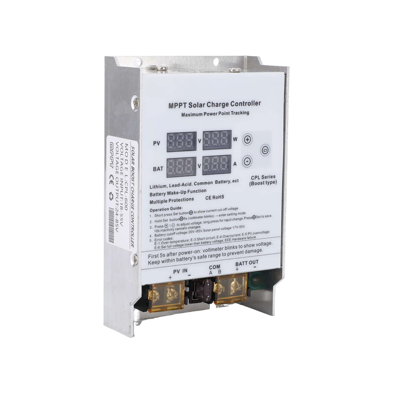 

600W MPPT Solar Charge Controller Boost Regulator LED Display High Efficiency for 24V 36V 48V 60V 72V Multiple Battery Golf Cart