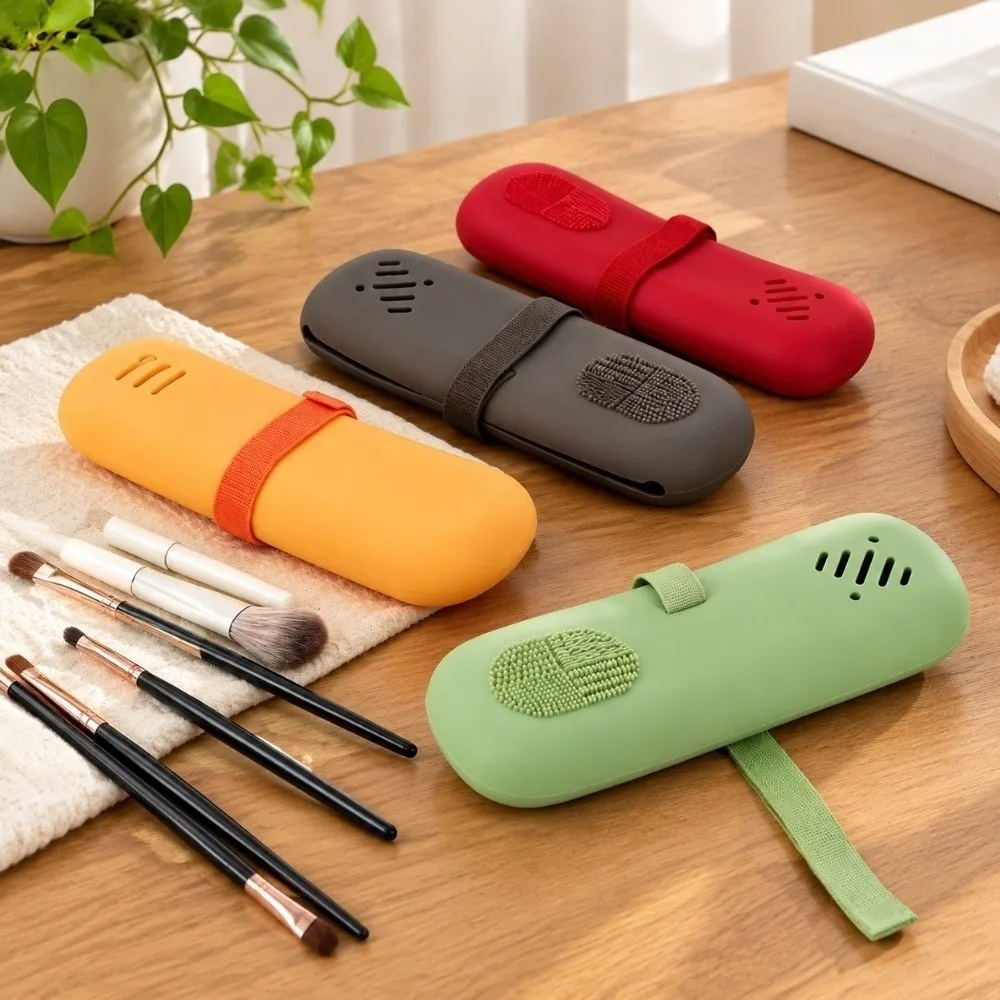 Ventilated Hole Silicone Makeup Brush Bag Dust-proof Shockproof Makeup Brush Case Lightweight Washable Makeup Brush Holder