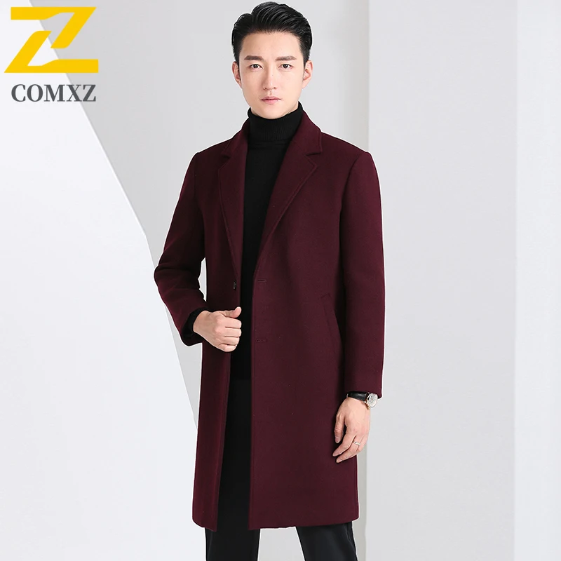 

COMXZ Premium Wool Coat Winter Thicken Cashmere Working Wool Overcoat Mens Mid Length Knee High Korean Style Fashion TrenchCoat