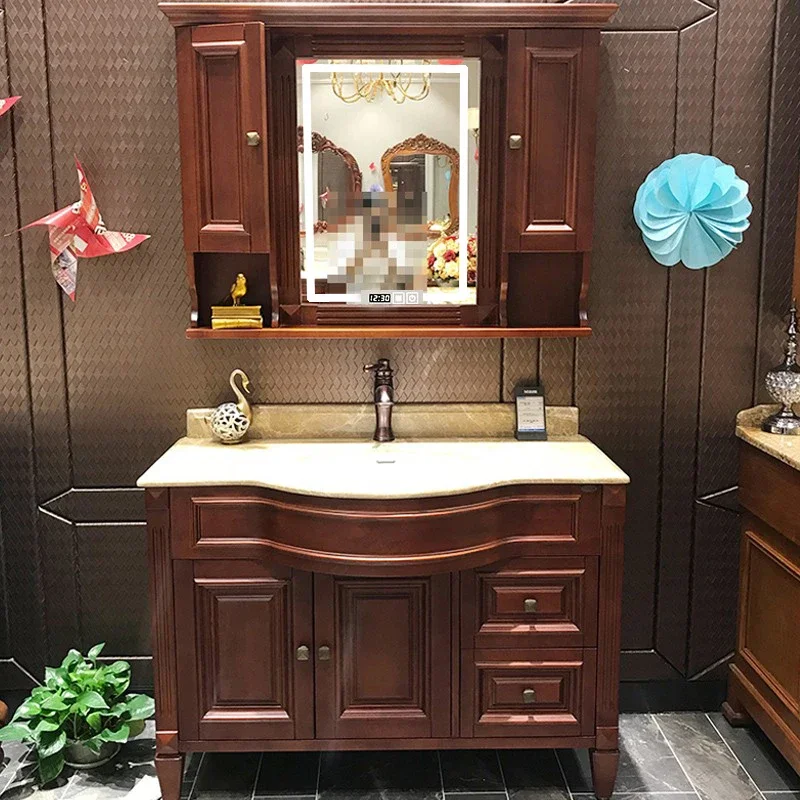 

70-180cm Solid Wood Furniture Jane Ou Bathroom Cabinet Combination Oak Cabinet Floor-to-ceiling Toilet Wash Face Wash Basin Pool