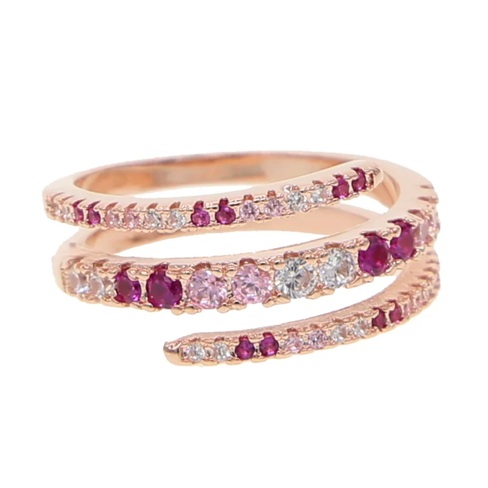 New Fashion Finger Ring Jewelry with Red Pink Colorful Cz Multi Band Snake Rings for Women Lady Wedding Ring Gift