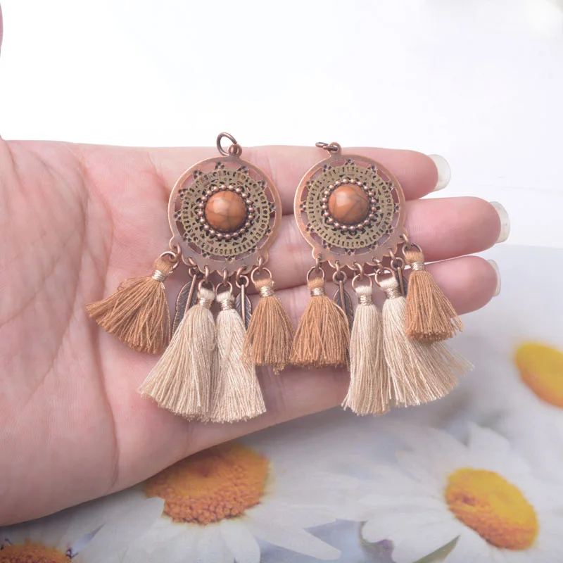 4 Stück/Set Bohemian-Stil Brauner Quastenanhänger DIY Damen-Ohrring – Detail 6