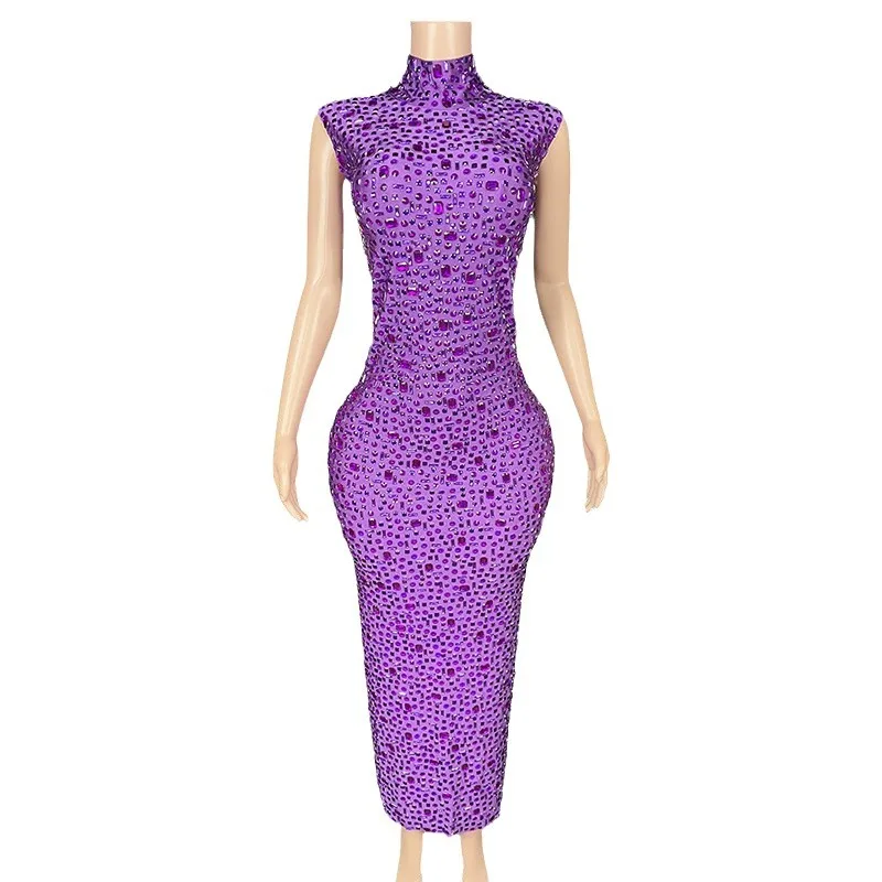 

Rhinestone Sexy Ethnic Style Luxury Temperament Sleeveless Long Evening Dress Robe De Soiree Elegante Pour Femme Sparkly Dresses