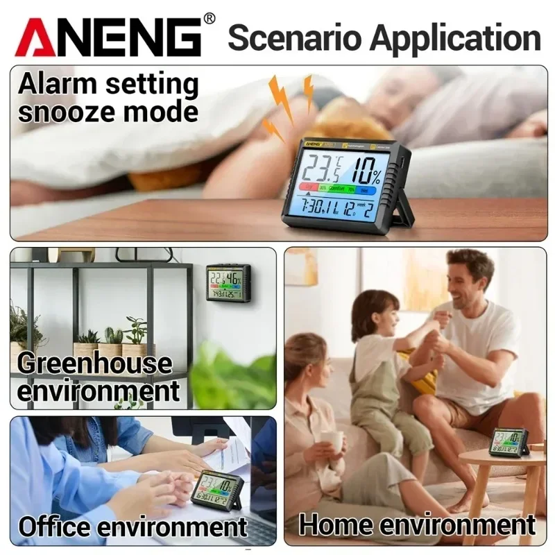 

ANENG AP01 Thermometer Hygrometer Backlight Air Electronic Temperature Humidity Monitor Meter Alarm Clock Rechargeable Test Tool