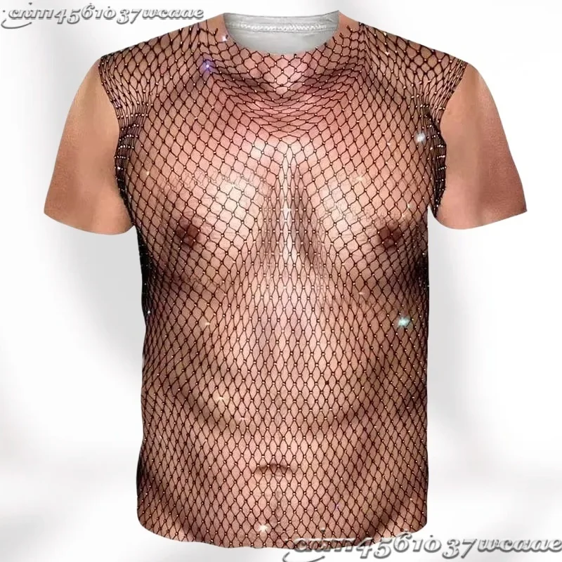 New Funny Muscle Body 3D T-shirt Mens Designer Clothes Streetwear  Top Tees Ugly Chest Hair T Shirt Clothing FamilyMatching