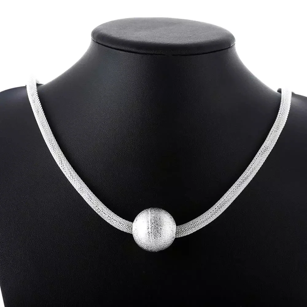Fashion brand 925 Sterling Silver Necklace For Women Jewelry Net Chain Frosted large beads Pendant Christmas gifts Wedding