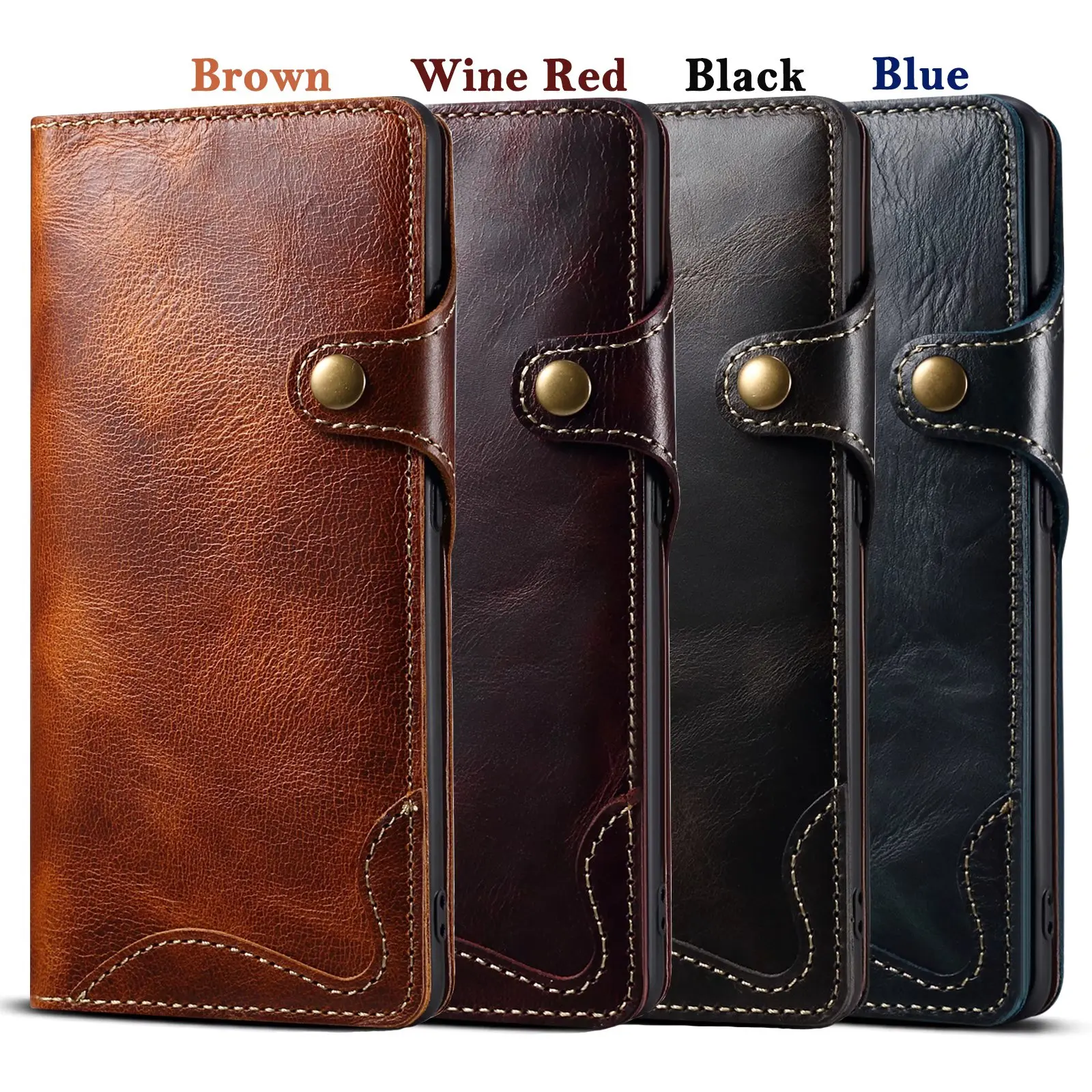 100% Real Cowhide Leather Case For Samsung Galaxy S25 Ultra S24 FE S23 S22 S21 Plus Note 9 10 20 Vintage Card Bag Wallet Cover - Image 6