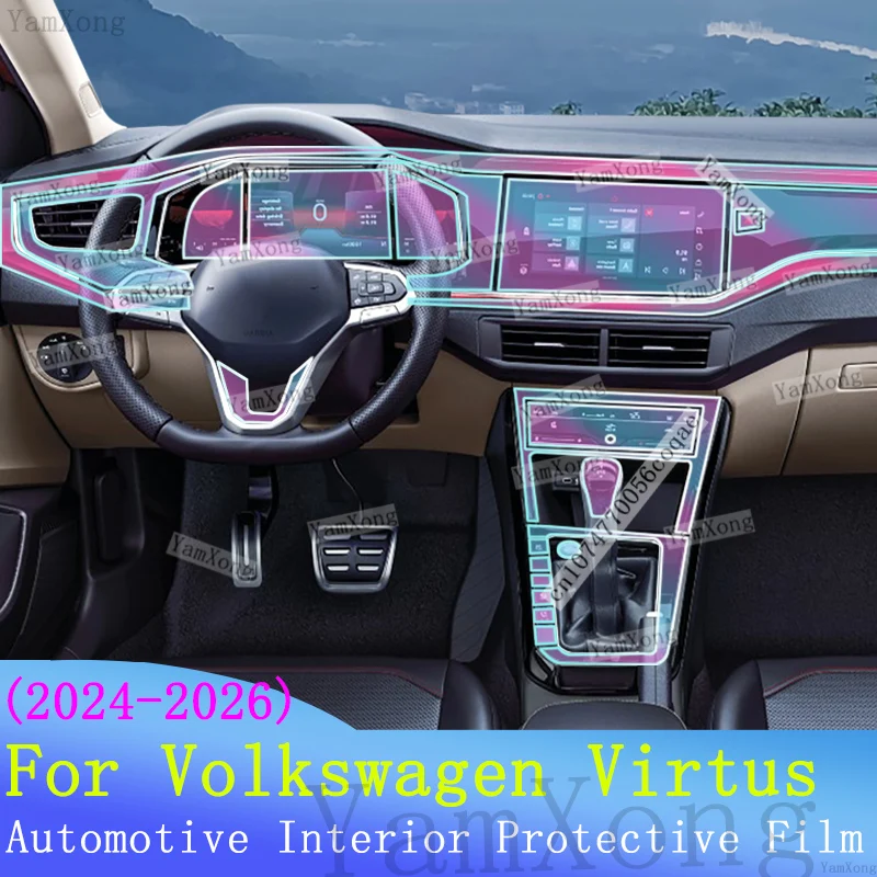 Car interior Kit scratch Film For Volkswagen Virtus Navigation Dashboard screen Protection Sticker Center Panel Transparent Film
