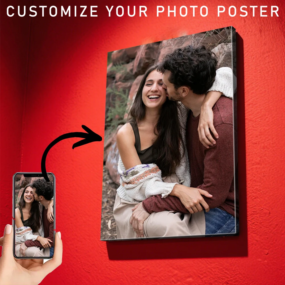 1 Pc Customized Photo Canvas with DIY Wood Frame Or Frameless Poster Personalized Gift for Lovers Customizable Home Decor