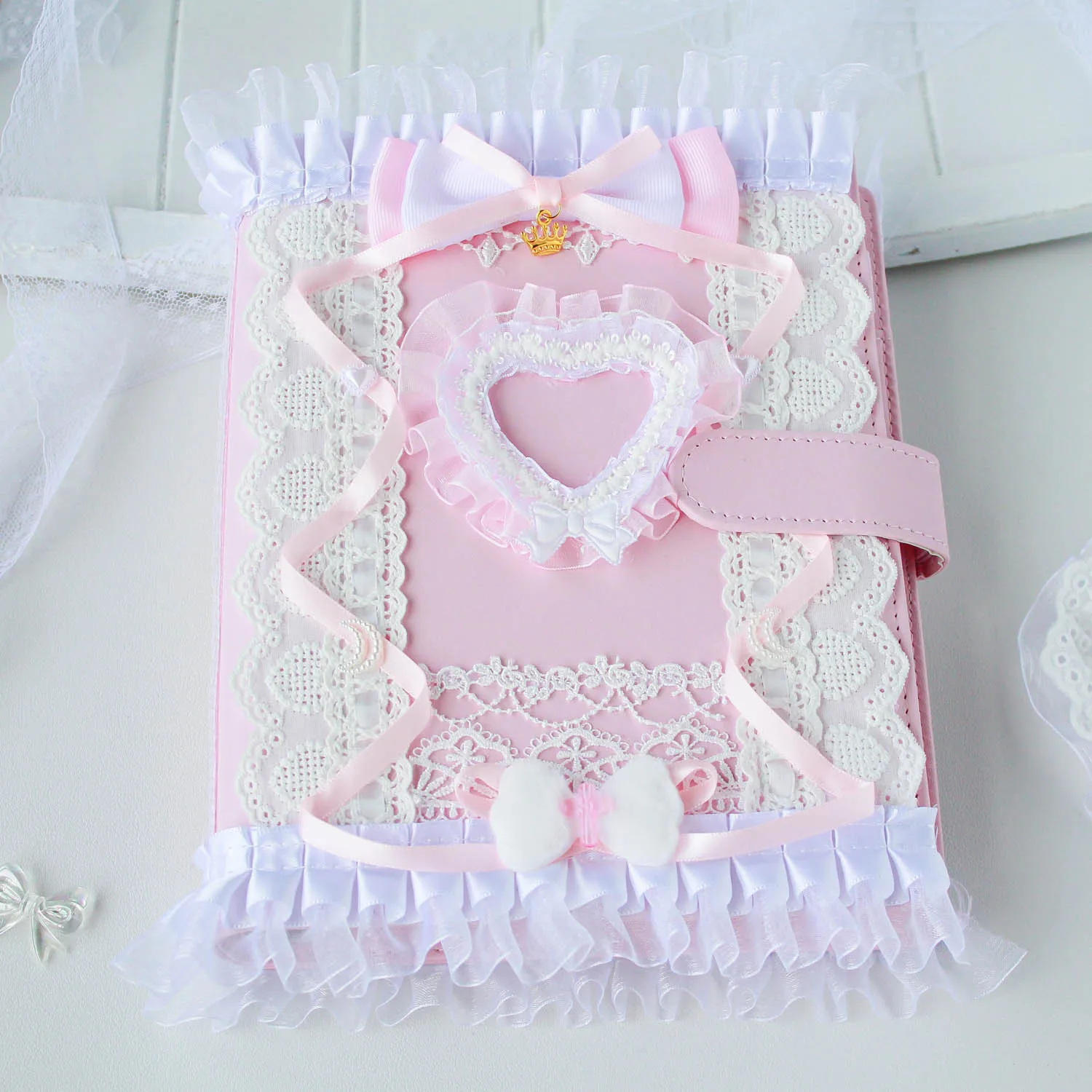 Pink Binder A5 Handmade Lace Matrrials Decor Sweet Girl's Gift ID Cards Idol Picture Holder Booklet Kawaii School Stationery