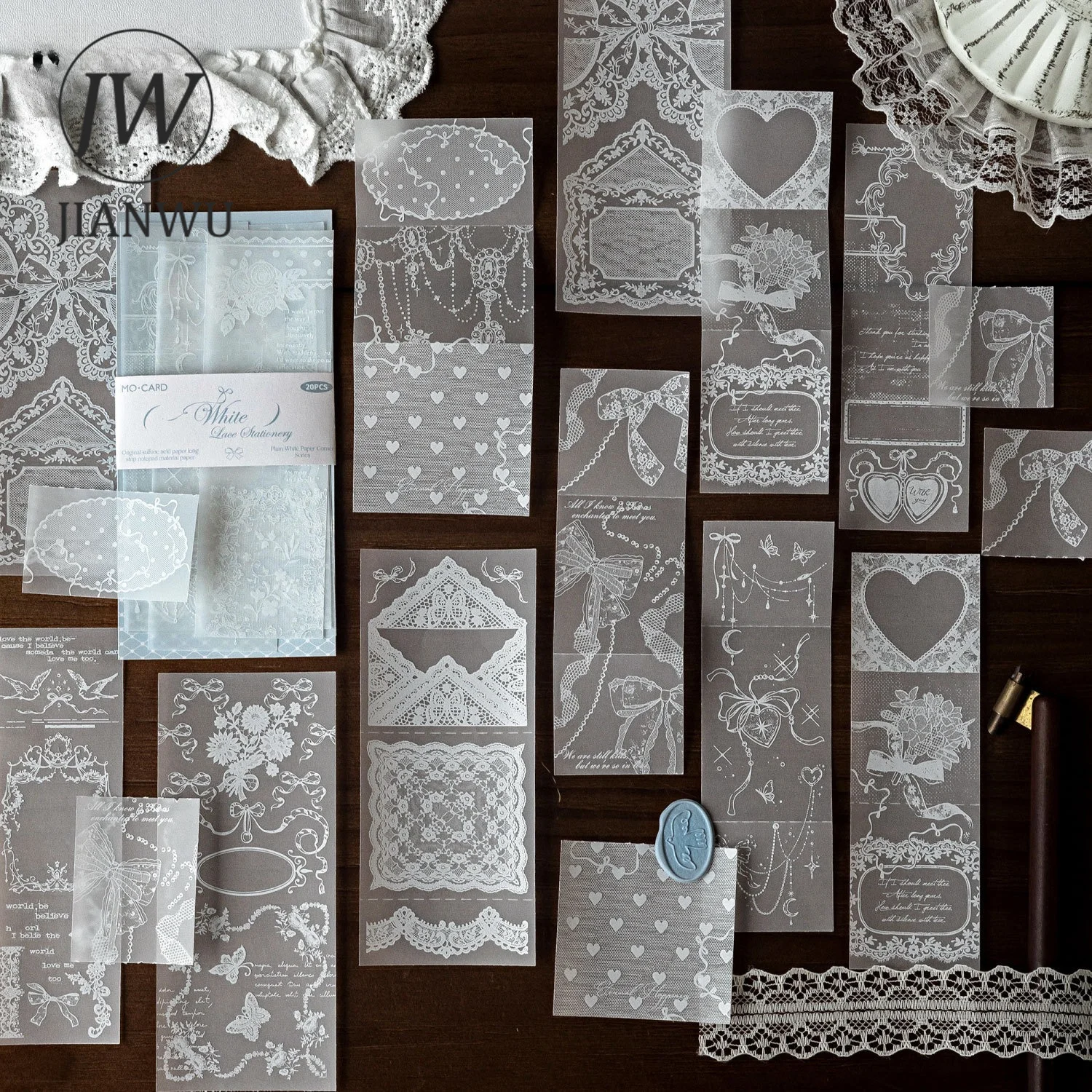 JIANWU Vintage Lace Butterfly Flower Border Landscape Collage Scrapbooking Material Paper Creative DIY Junk Journal Stationery