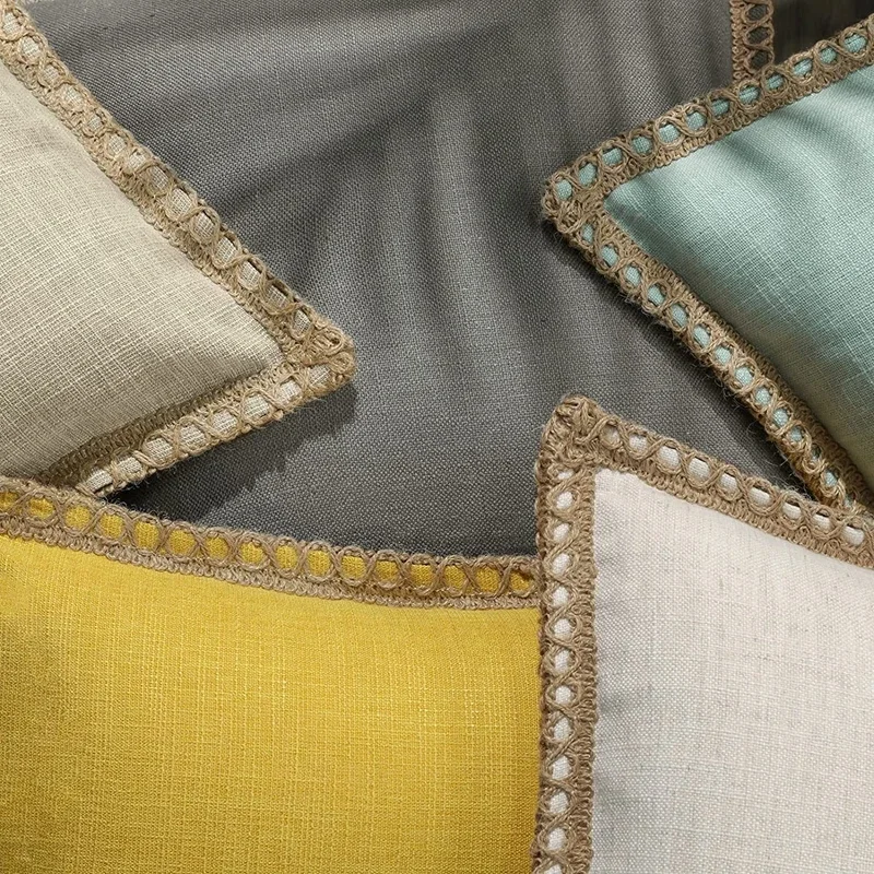 Inyahome Set of 2 Mustard Yellow Cushion Covers Rustic Linen Decorative Throw Pillow Covers 30x50cm 45x45cm 50x50cm Cojines