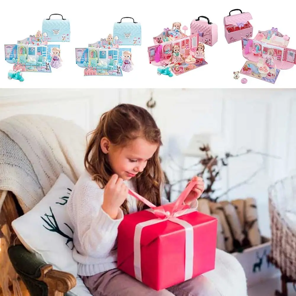 

Creative Pink Blue Doll Houses Plastic Variety Size Assembled Toy House Playing House DIY Accessories Dollhouse Handbag Toy