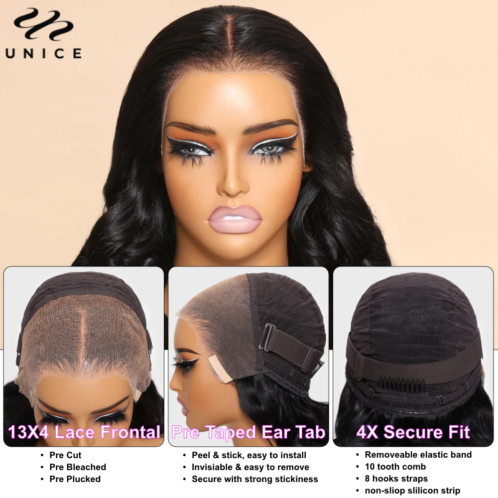UNICE شعر موجة المياه 13X4 الدانتيل الباروكات الأمامية شعر الإنسان قبل قطع قبل التبييض قبل قطعها شعر مستعار غلويليس