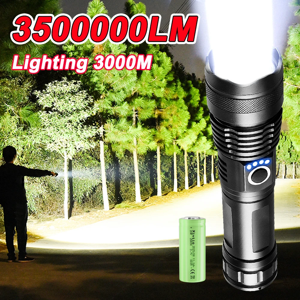 

3500000LM Мощный светодиодный тактический фонарик Мощный фонарик Type-c Перезаряжаемый уличный аварийный фонарь для кемпинга