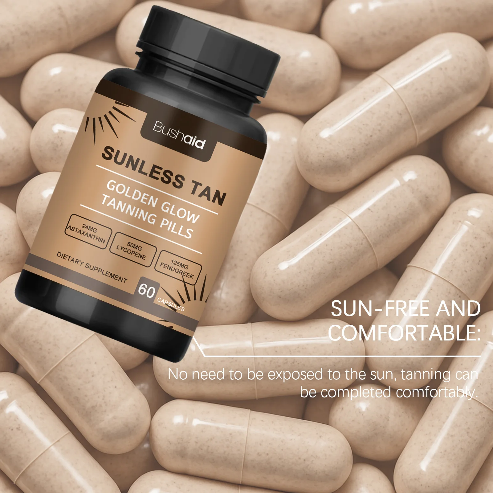 Oral Sunless Tanning Capsules Natural Self Tanner Pills Support Bronze Skin Tone Melanin Boost No UV Tanning Supplement