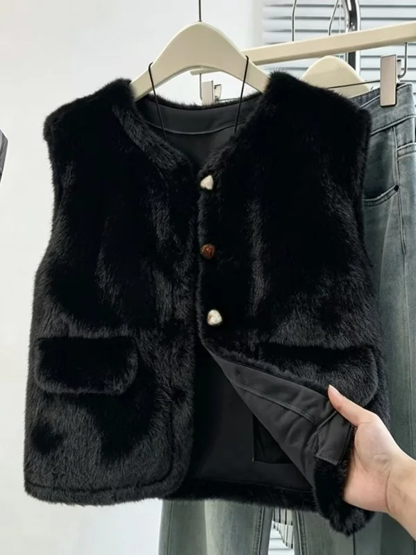 Authentic Fall Winter Loose Lightweight Warm No-Sleeve Large Size Faux Fur Vest Comfortable Outerwear Regular Length