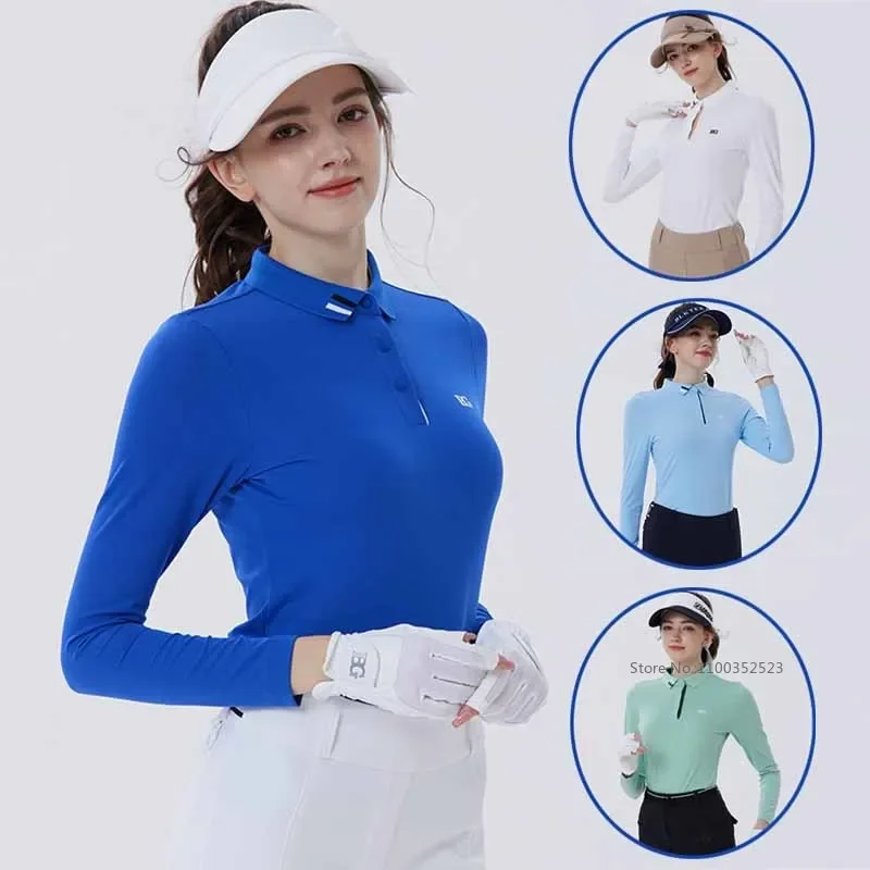 Blktee Spring Fall New Golf Clothing Women's Collared Long Sleeve Polo Shirts Solid Skin-friendly Slim Tops Ladies Golf T-Shirts