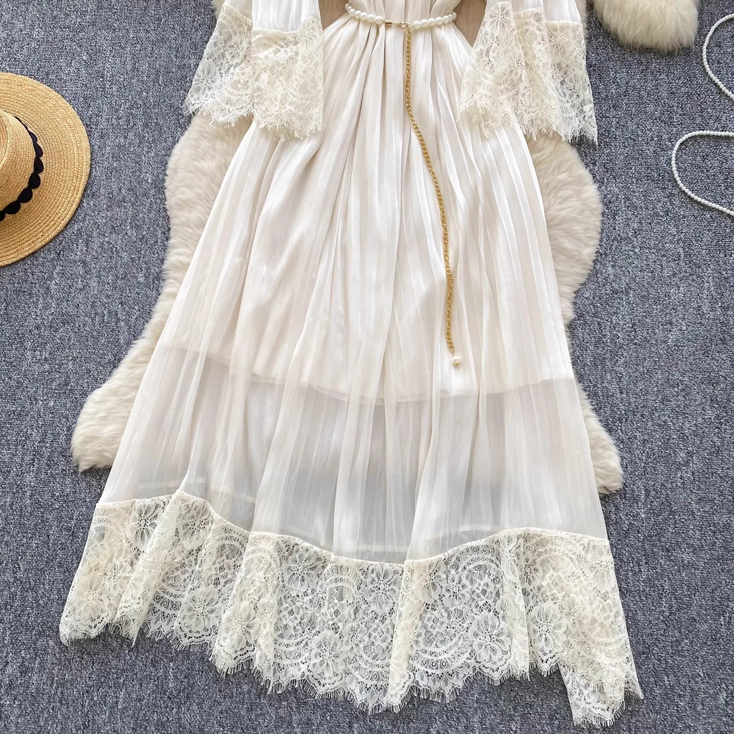 Sukienka damska z luźnym krojem, zdobiona koralikami, koronką i patchworkiem, elegancka, z dekoltem typu O, w stylu vintage, odzież uliczna, na wakacje, imprezę, sukienki bodycon.