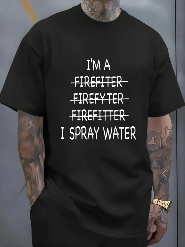 Camiseta de Hombre 'Soy Bombero, Riego Agua' Cómoda y Versátil, Casual de Manga Corta