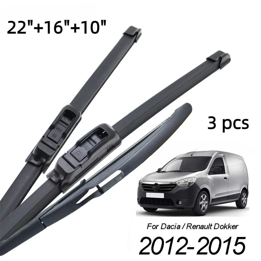 ZHANGU Wiper Front & Rear Wiper Blades Set Kit For Dacia Renault Dokker 2012 - 2015 Windshield Windscreen Window 22