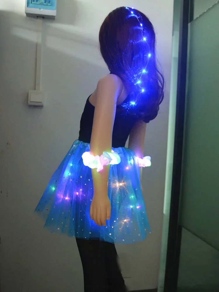 Women Adult Girls Princess Led Star Skirt Dance Luminous Costumes Glow Hair Lights String Birthday Gift Party  Wedding Festival