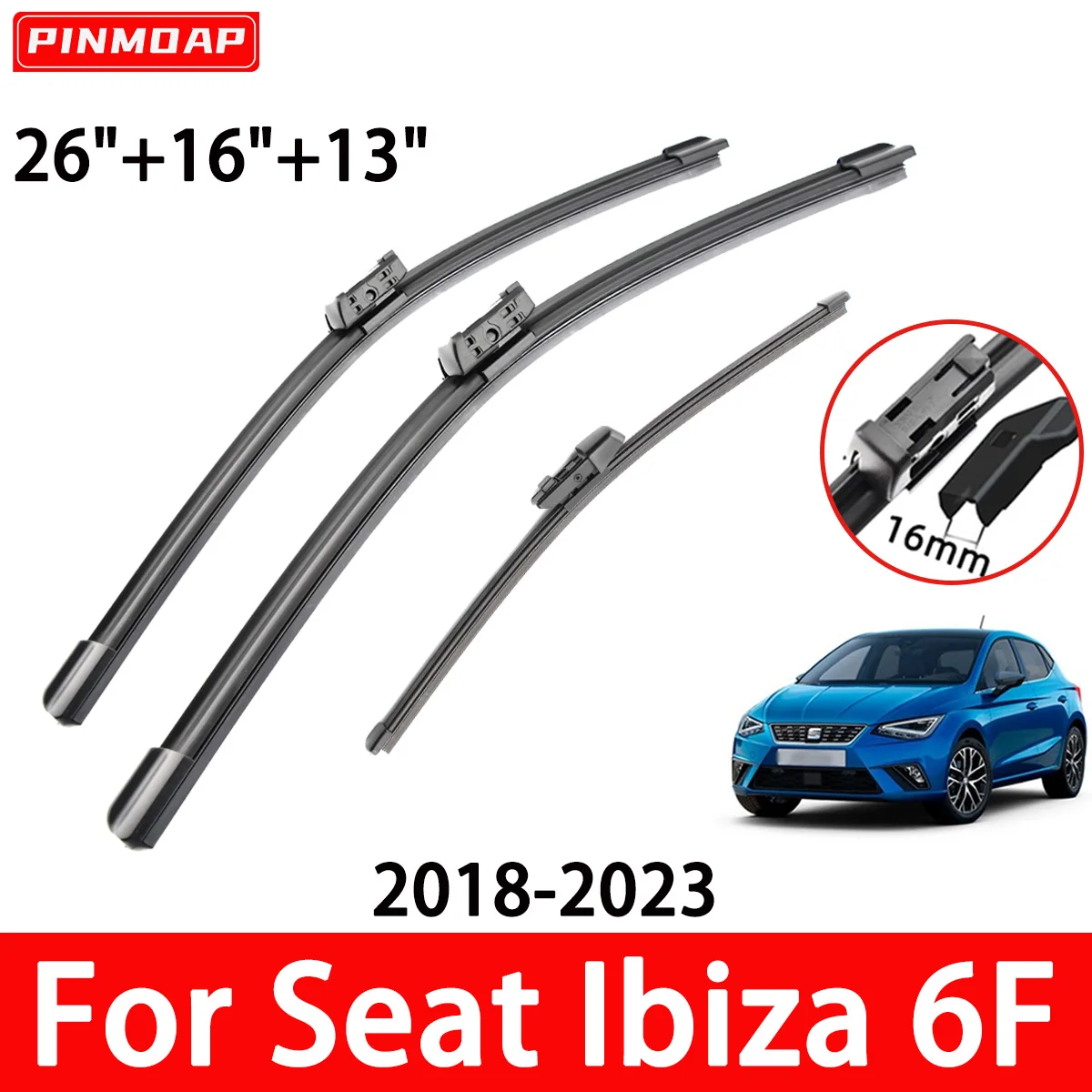 شفرات ممسحة زجاج السيارة الأمامي مناسبة لمقعد إيبيزا 6F 2018-2023 الممسحات الأمامية والخلفية 26 "+ 16" + 13 "قطع غيار السيارات 2020 2021