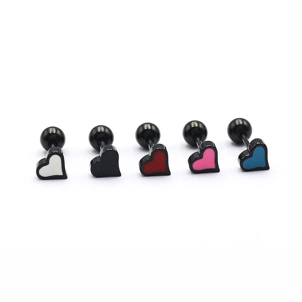 Stud Earrings 316l Stianless Steel Multi-color Drop Oil Love Needle Brief Jewelry For Choose No Allergy