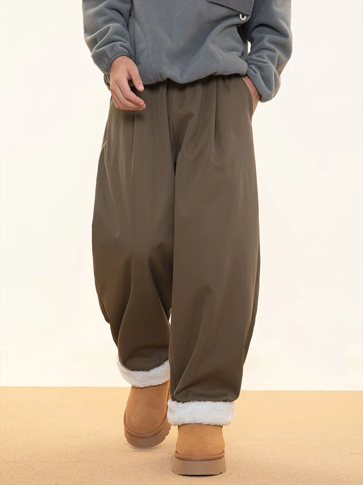 

Зимние толстые флисовые широкие брюки мужские Y2K с высокой талией модные повседневные спортивные штаны американская уличная одежда свободные прямые брюки