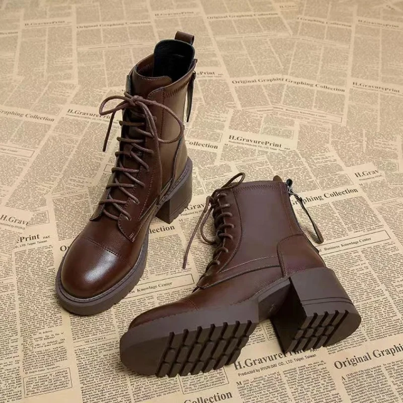 

Designer Ankle Boots for Women's High Heels Lace Up Leather Shoes 2025 Winter Fashion Chelsea Boots Pumps New Trend Mujer Botas