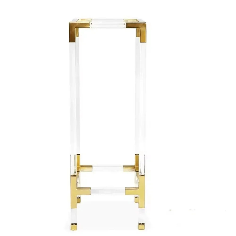 Acrylic flower table Modern living room floor stand Stainless steel rectangular double-layer transparent flower stand