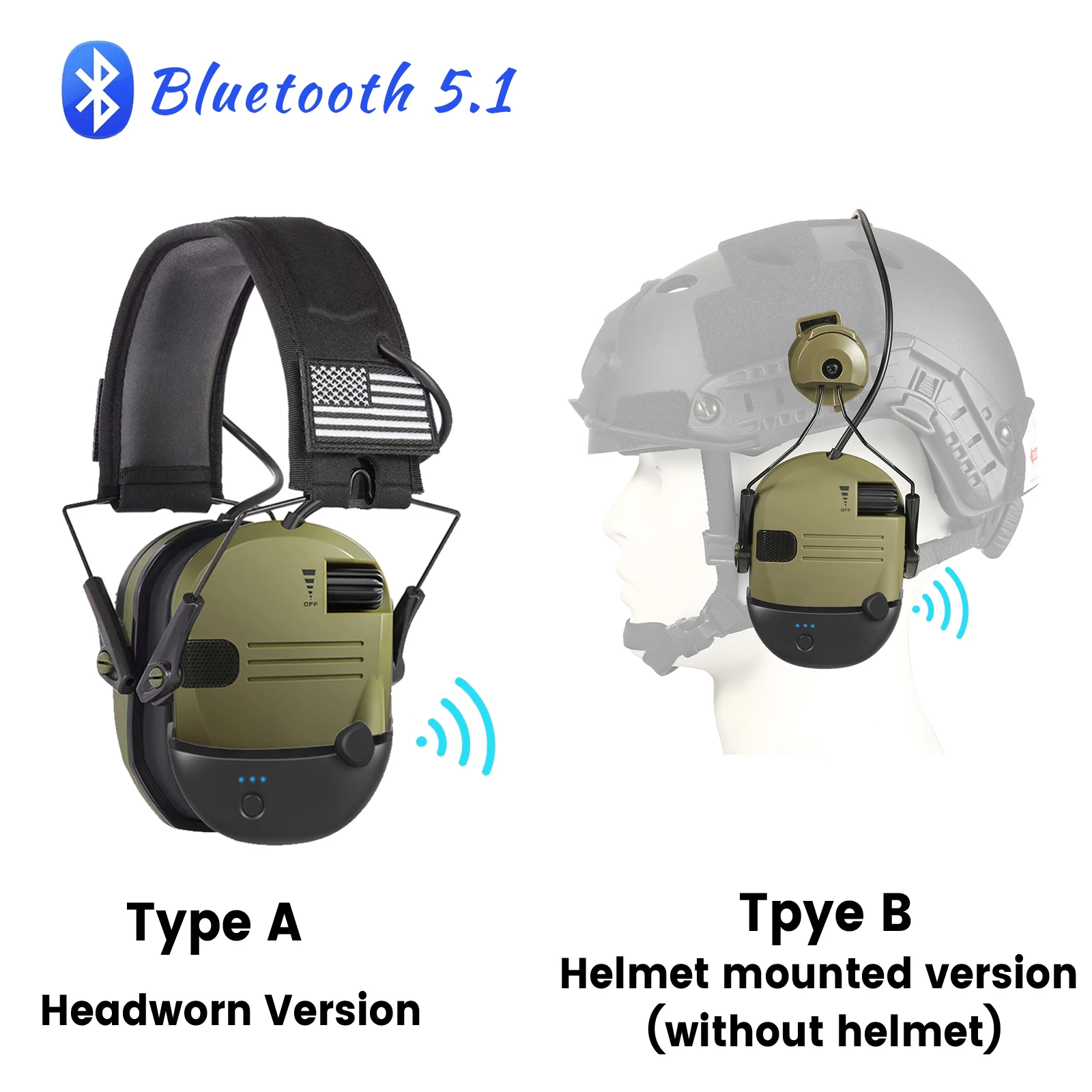 Bluetooth 5.1 Anti-noise Shooting Headset Electronic Shooting Earmuffs Hunting Tactical Headset Hearing Protection Earmuffs