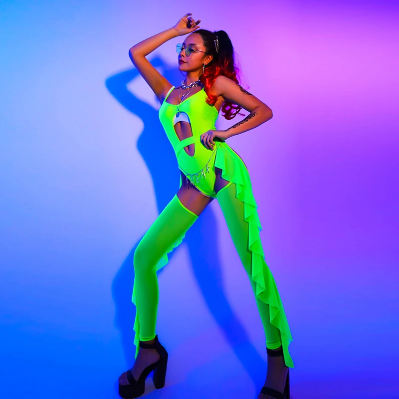 Female Sexy Outfits For Women FluorescenGreen Hip Hop Suit Nightclub Dj Bar Gogo Dance Stage Costumes Pole Dance Clothes