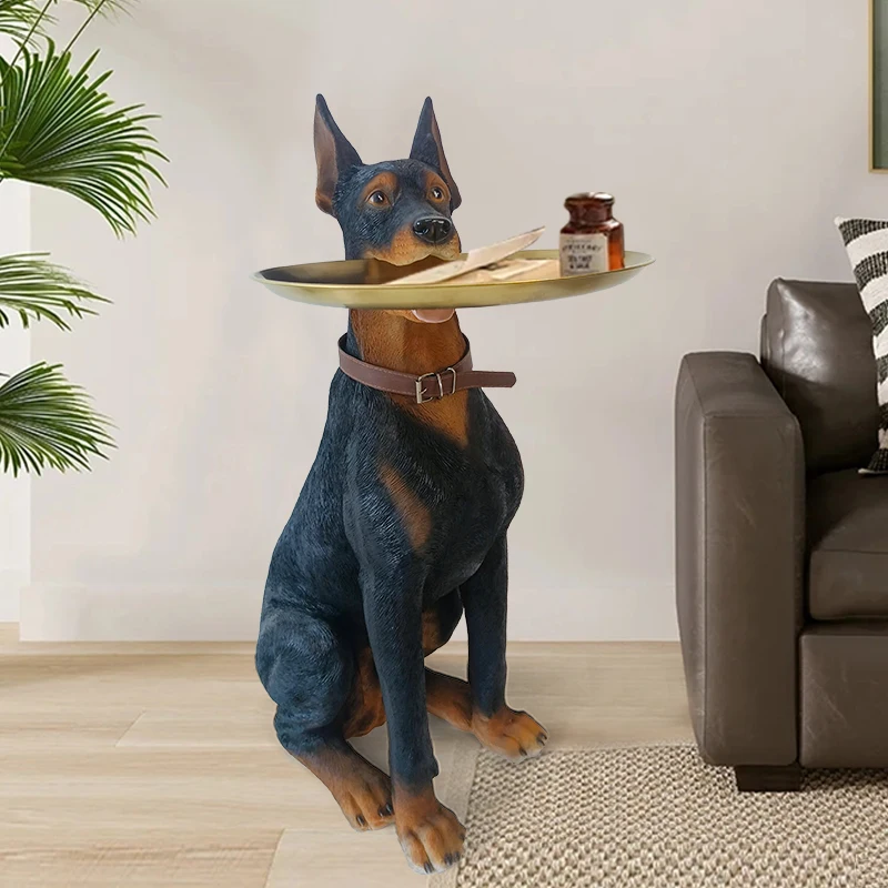 Simulation Doberman Dog Tray Statue Ornament Living Room Coffee Table Creative Resin Crafts TV Cabinet Home Decoration Gifts