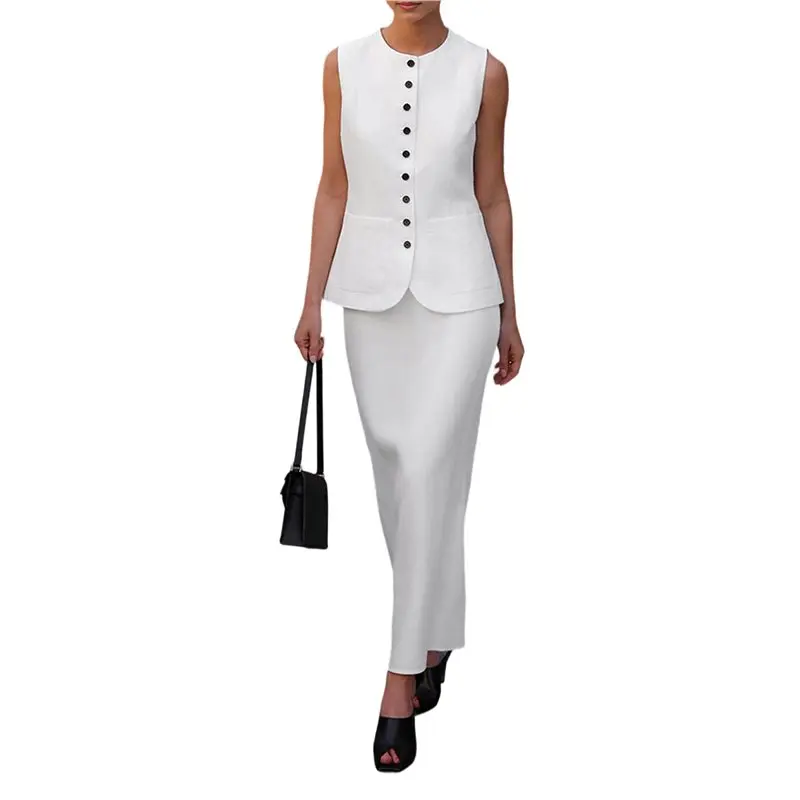 

CYL-Женский комплект из безрукавки и макси-юбки с разрезом для вечеринок, отпуска и повседневной носки