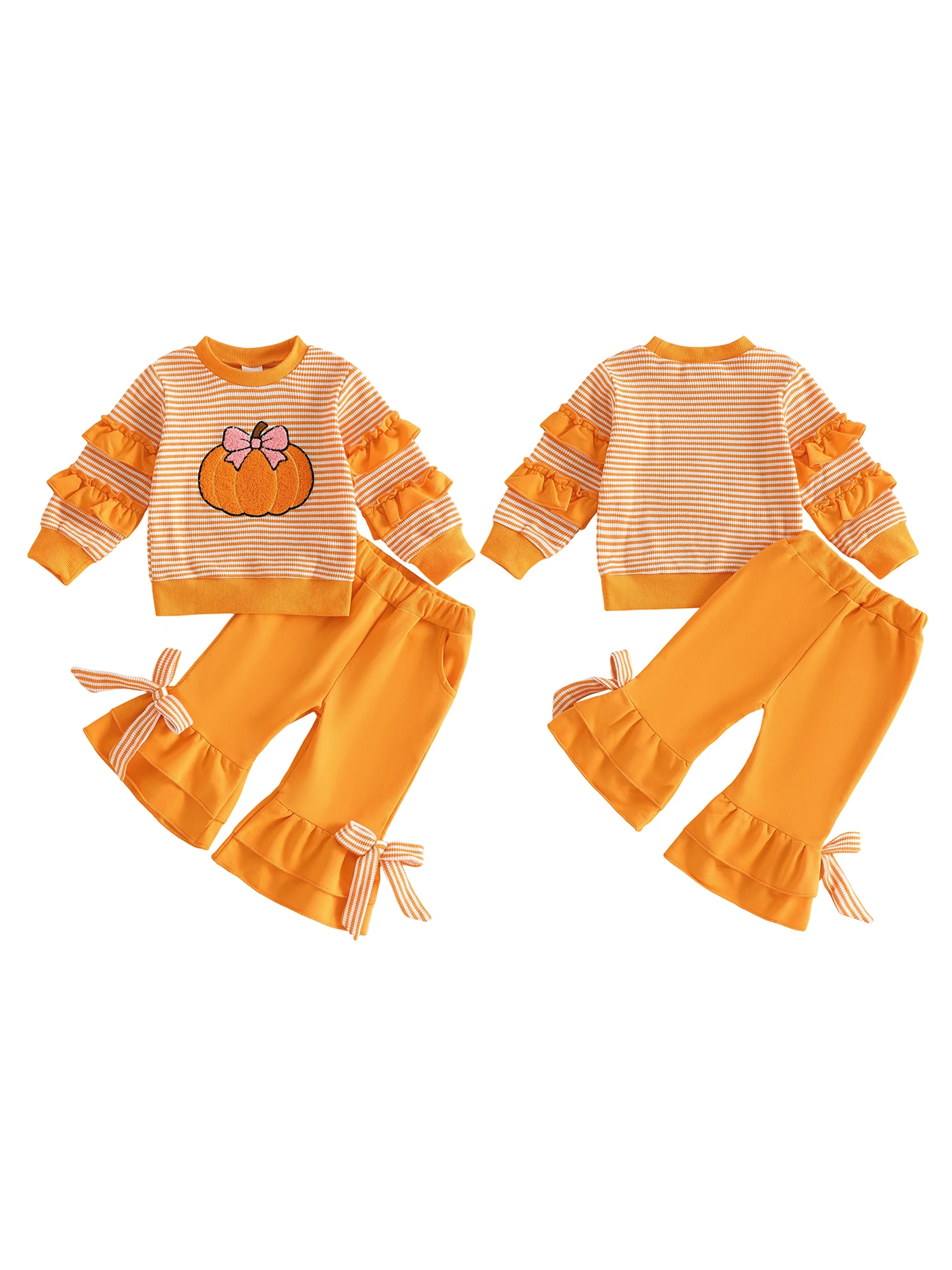 

Adorable Infant Girls Thanksgiving Costume Stylish Turkey Embroidery Knit Sweater with Ruffle Hem Leggings 2Pcs Autumn Ensemble