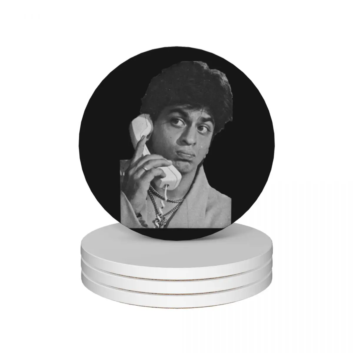 

Shah Rukh With Phone Ceramic Coasters (Set of 4) tea cup holder for ceramics Coasters