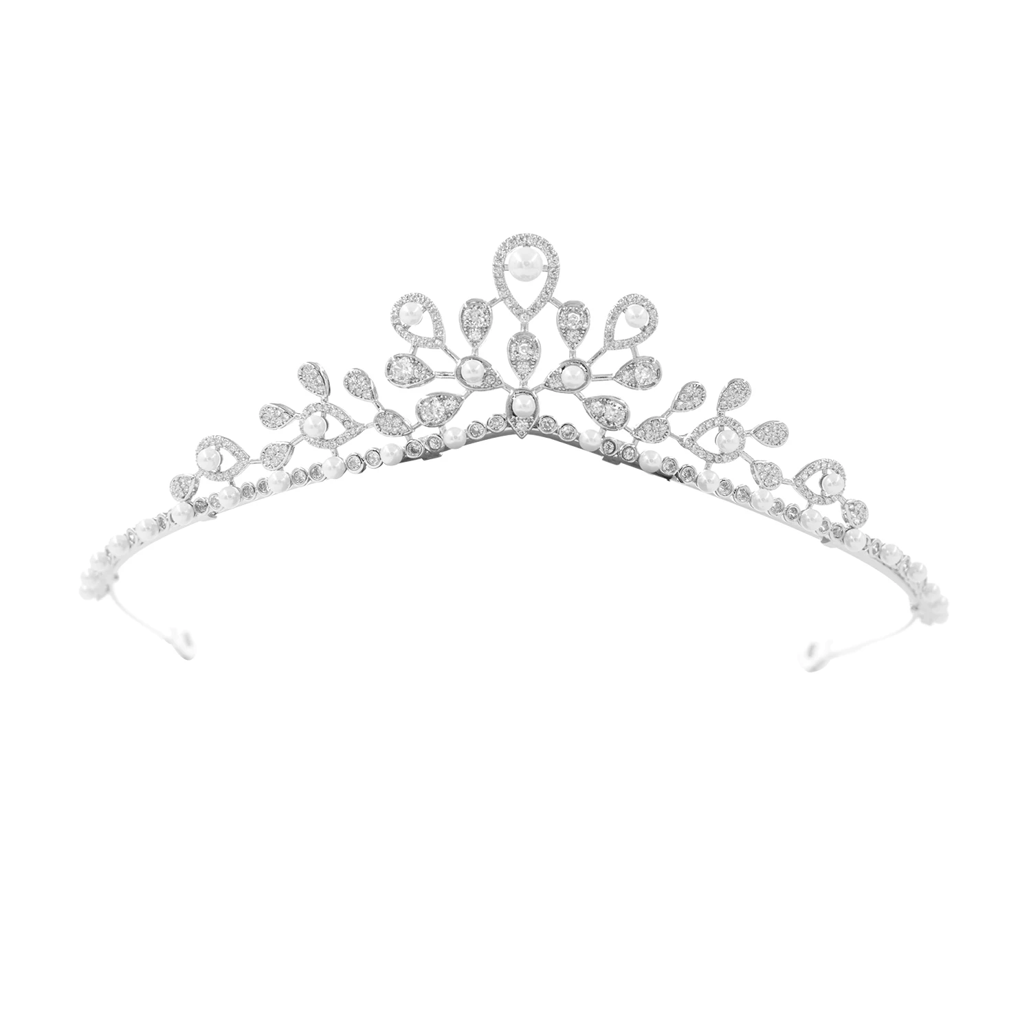 Korean Style Simple Sweet Pearl Cubic Zirconia Princess Tiara Diadem Bridal Wedding Hair Jewelry Accessories Hairpieces CH10343A