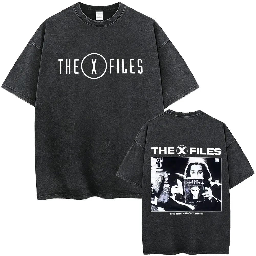 Movie The X Files The Truth Is Out There Vintage Washed T-shirt Men's Women's Clothing Casual Retro Cotton T Shirts Streetwear