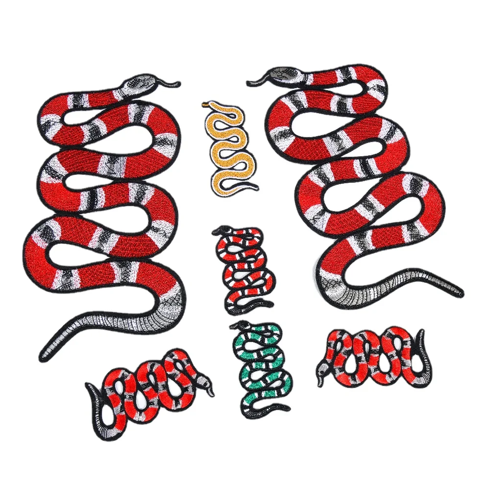 Coral Snake Embroidery Patch Iron on Angel Wings Pair for Jackets Pants DIY Thermo Stickers Fashion Serpent Appliques Wholesale